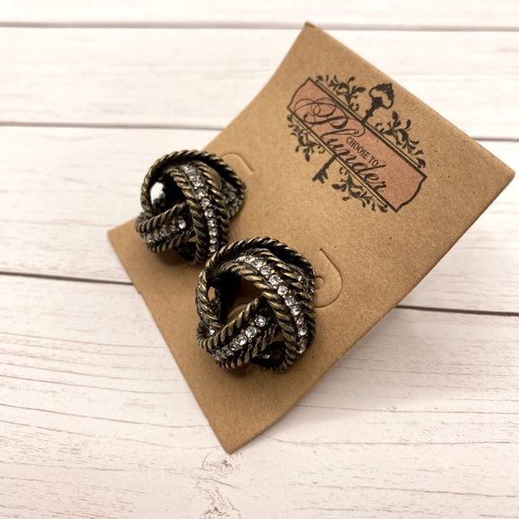 Plunder Antique Gold and Rhinestone Post Earrings - Picture 3 of 3